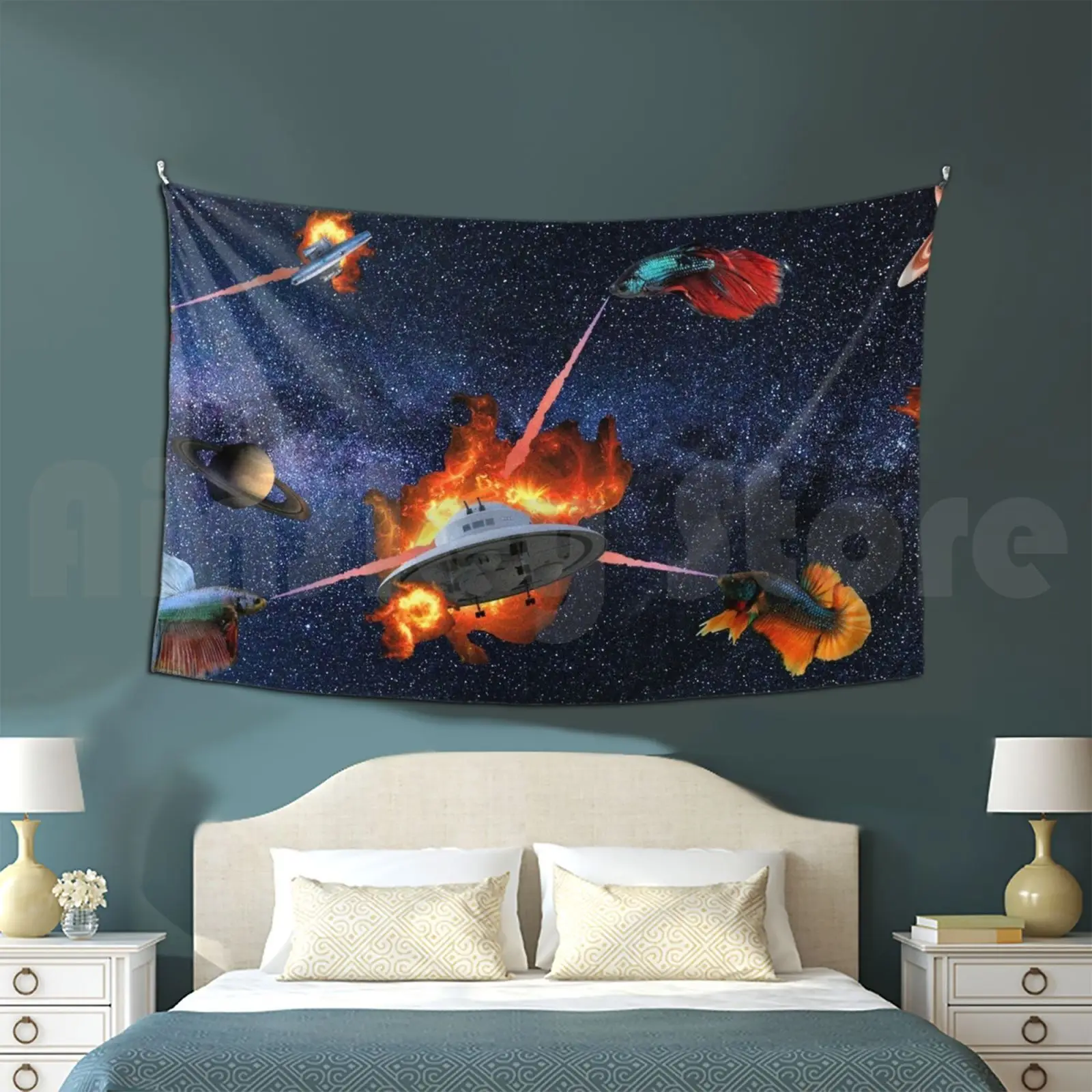 Star Fish Magma Tapestry Living Room Bedroom 1986 Betta Fish Space Explosion Sci Fi Fantasy Planets Galaxy Milky