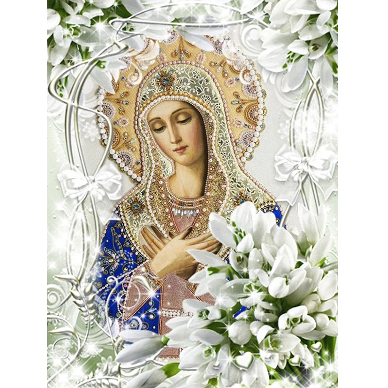 Diy 5D Special-shaped Diamond Painting Virgin Lily Cross Stitch Kit Embroidery Diamond Mosaic Picture Religious Icon Decor Gift