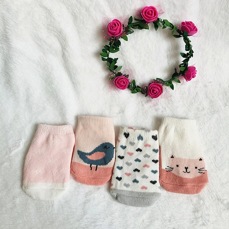 1Lot=4Pairs Infant Girl Socks Set Princess Cotton Socks for Baby Girls Newborn Kids Stuff Accessories Bebe Pink Meisjes sokken