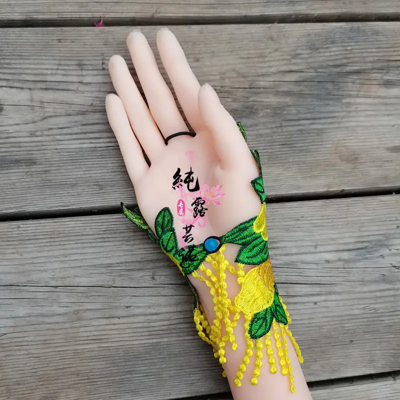 Guantes de pantalla táctil 3D para mujer, conjunto de anillo y pulsera Retro con flores, accesorios de vestir para fiesta en casa, decoraciones