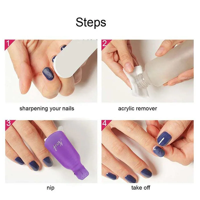 10 pçs/lote unhas clipes uv gel remover ferramentas conjunto salão de beleza suprimentos embeber fora boné dicas envoltório