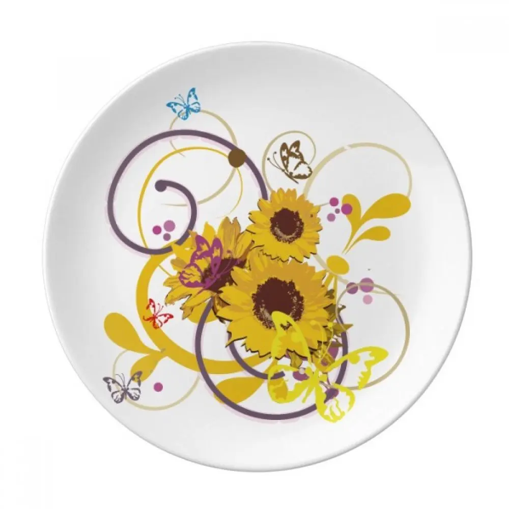 

Plant Flower Sunflower Illustration Dessert Plate Decorative Porcelain 8 inch Dinner Home