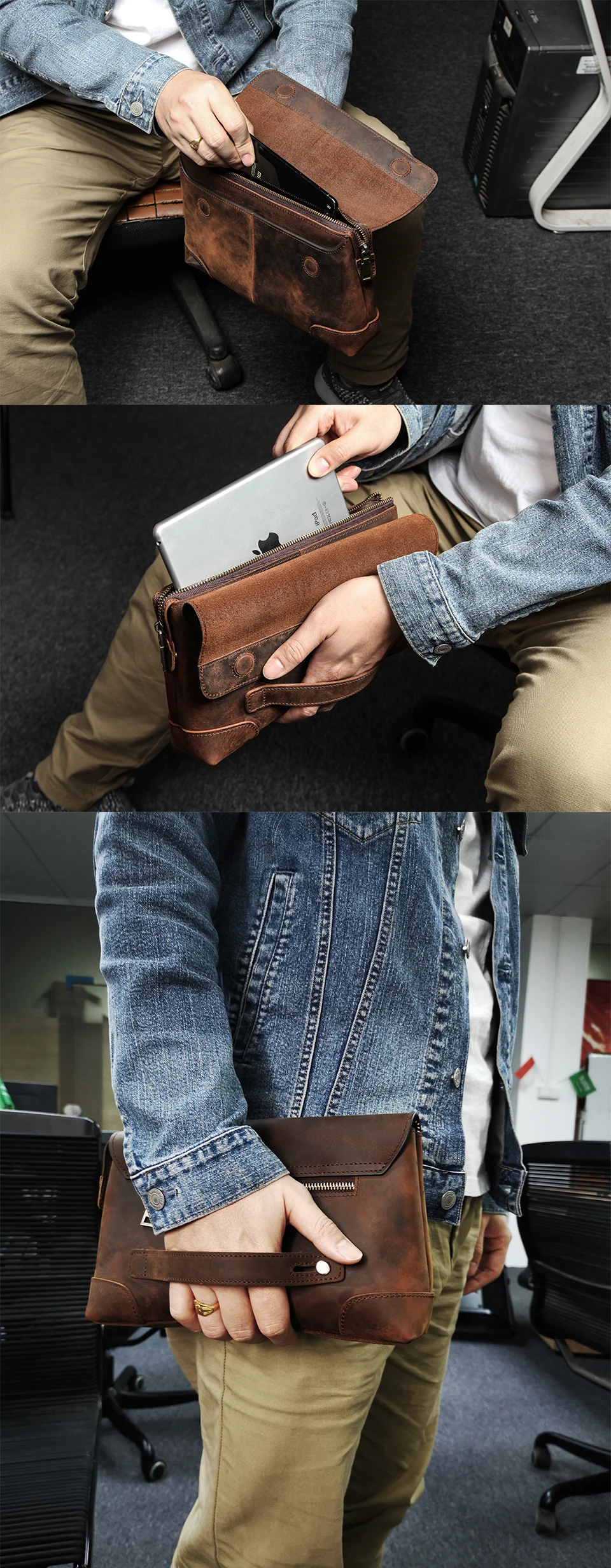 Luxus Rindsleder Herren Clutch iPad Mini 4 5 6 iPhone Clutches für männliche Männer Brieftasche Mode große Kapazität Geldbörse Geschenk – Detail 12