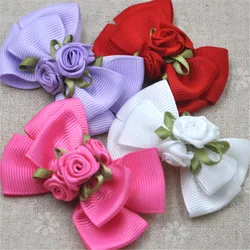 4 Pz Mix Bella Rosa Grosgrain Fiocco Applicato Craft Wedding Flowers Decorazione B135