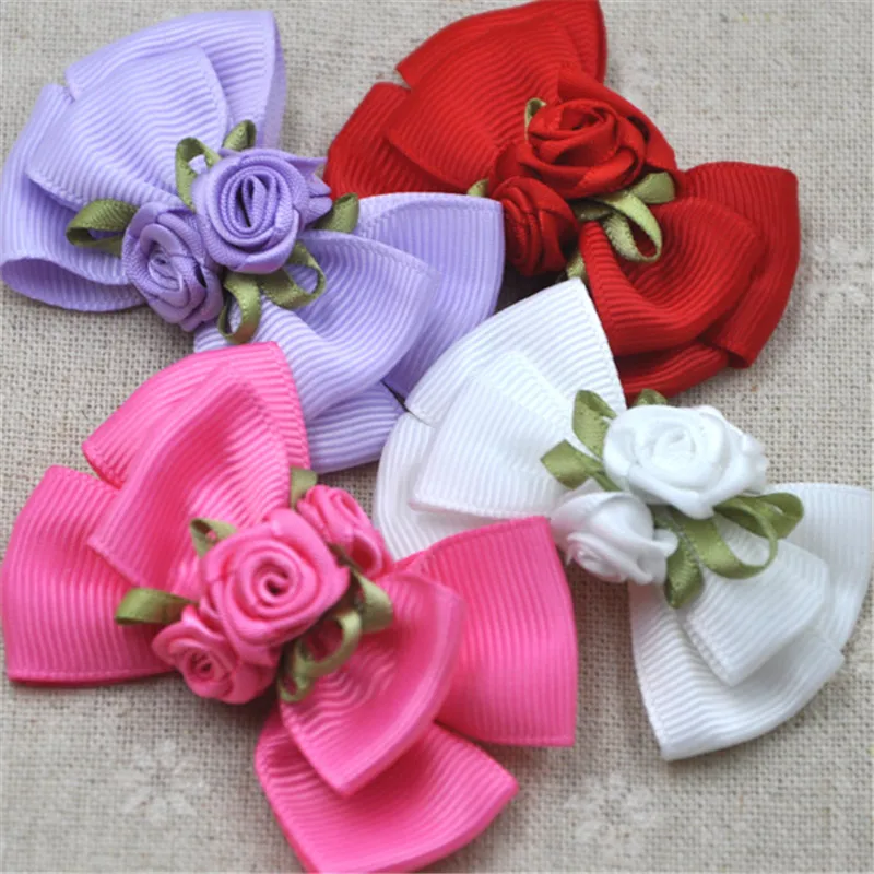 4 Pcs Mix Beautiful Rose Grosgrain Bow Applique Wedding Craft Flowers Decoration B135