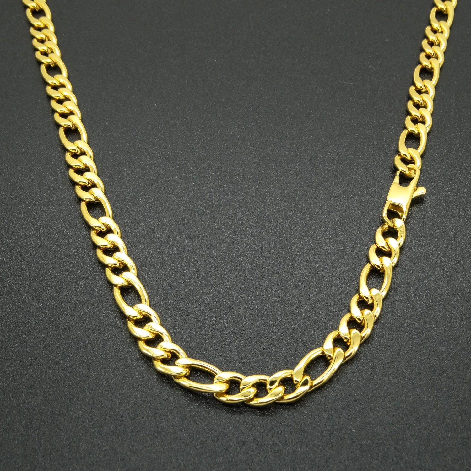 Plated 18K Gold Necklace 6 mm Width For Masculine Men Women Fashion Jewelry Stainless Steel Figaro Chain 20\'\'-36\'\' Inches