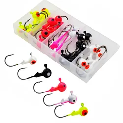 JYJ a box 3.5g 5g 6g 7g 8g jig head hook for fishing lure bait ,lure box set with colorful hooks for soft worm grub silica