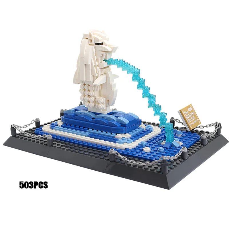 

Creative World Famous Modern Architecture Merlion Fountain Singapore Landmark Building Block Assemble Model Brick Toy Collection