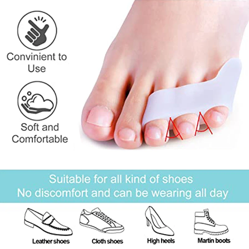 2pcs White Silicone Gel Straightener Pain Relief Toe Protector Relieve Bunion Foot Care Tools Three-Hole Little Toe Separator