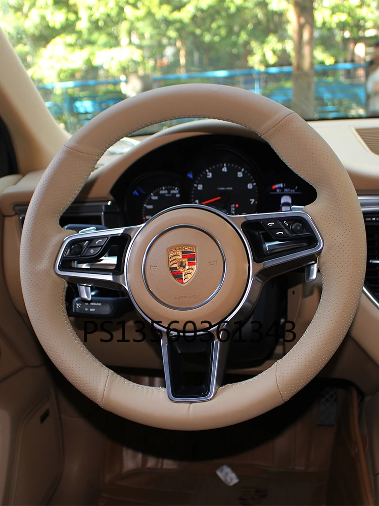 For Porsche Cayenne Panamera 911 boxster Macan718 hand-stitched leather suede steering wheel cover