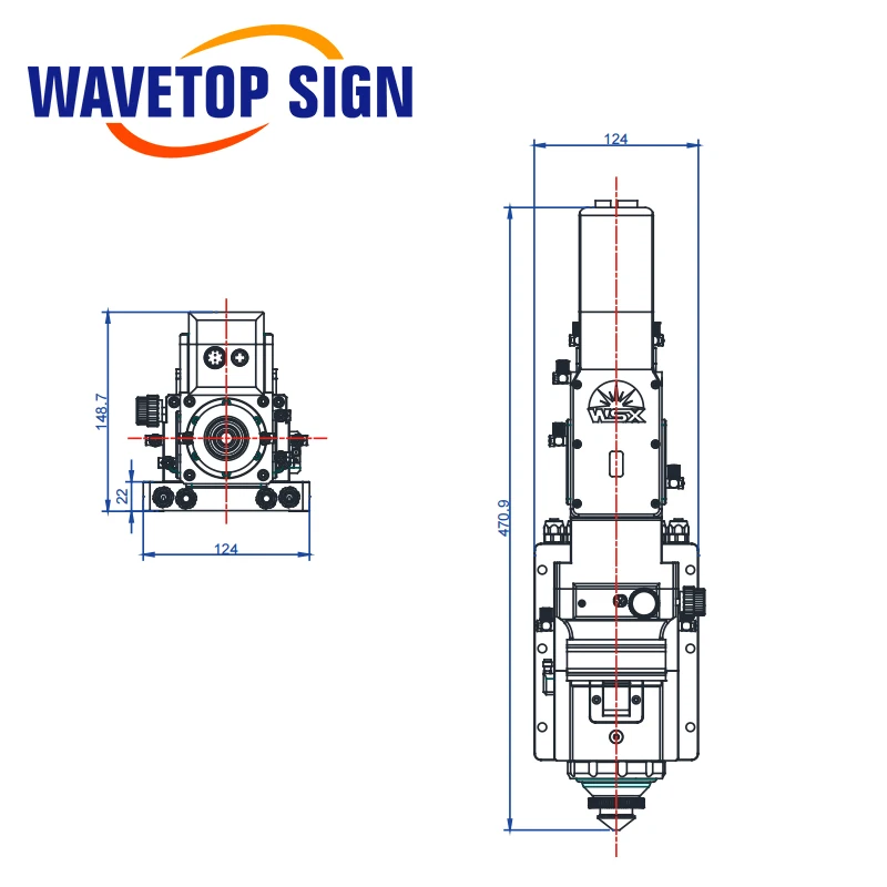 WaveTopSign WSX NC60 0-6kw Cabeça de corte a laser de fibra com foco automático 6000W QBH de alta potência para corte de metal