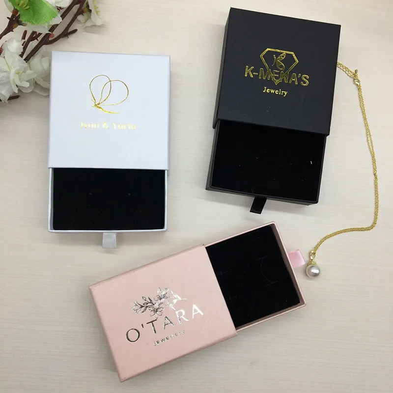 Wholesale 100pcs/lot custom pink paper jewelry box gift packaging box printed logo earring necklace bracelet box