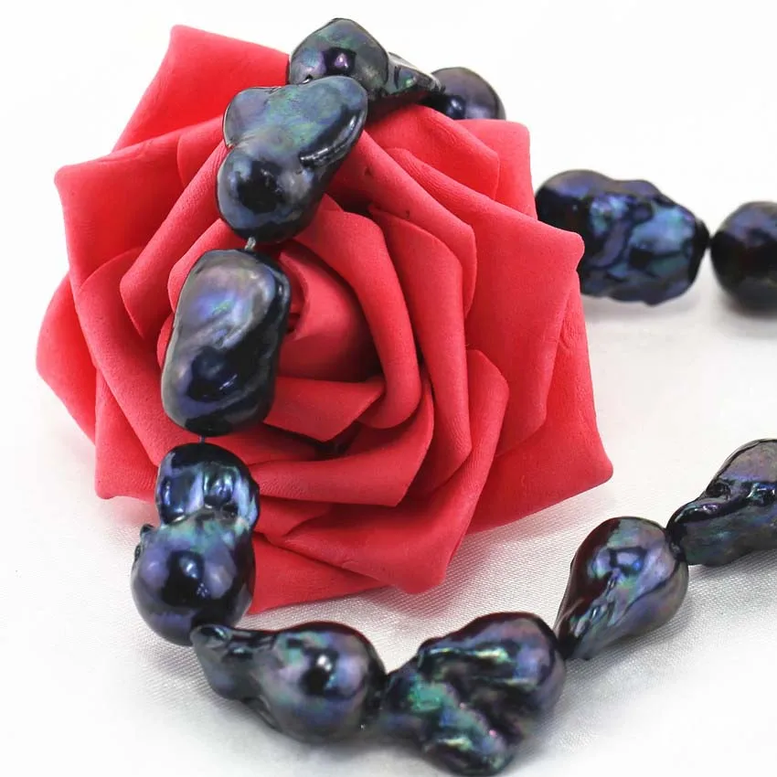Natural Genuine 15x20mm Black Irregular Black Baroque Cultured Pearl Loose Beads For Necklace
