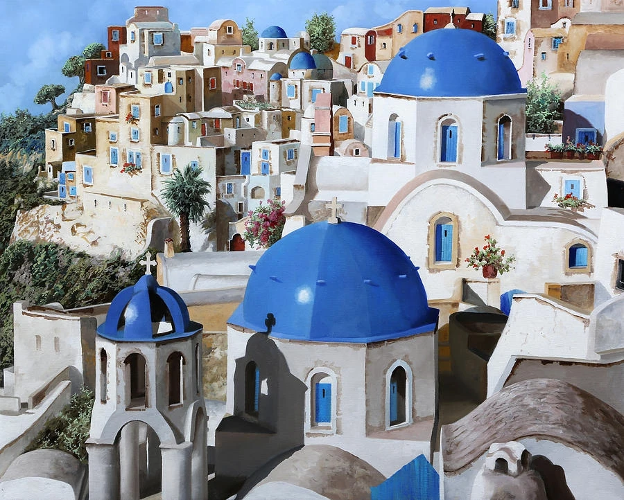 JMINE Div 5D greece santorini church Village House island Full Diamond Painting kits art Scenic 3D paint by diamonds