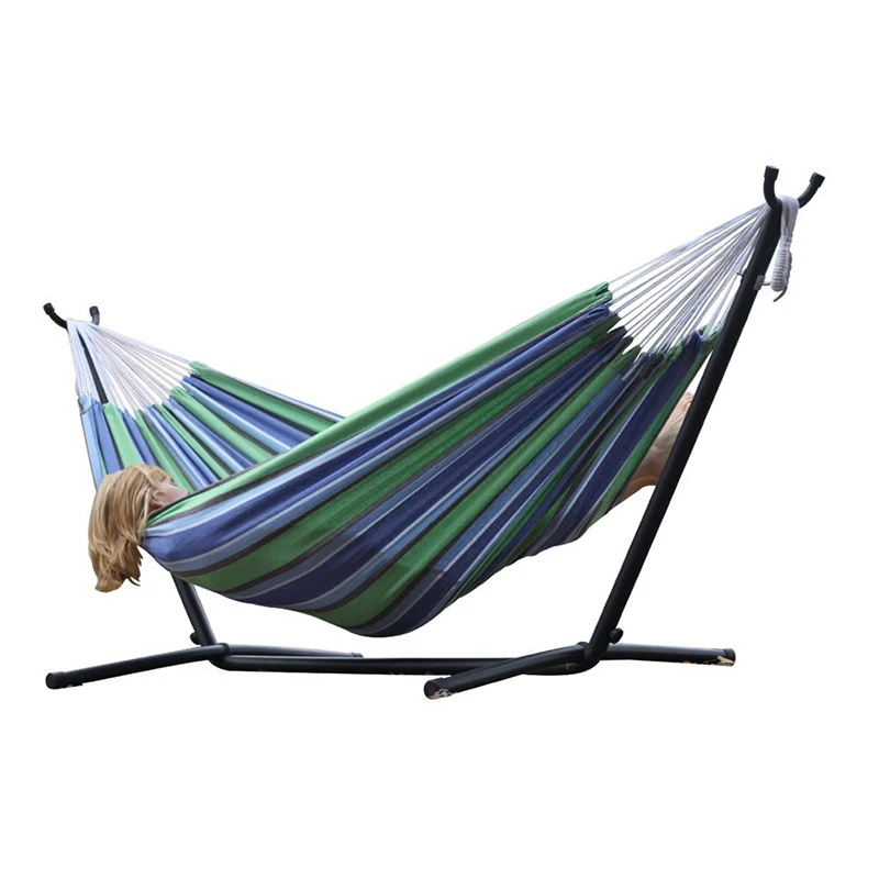 1PC Outdoor Removable Canvas Hammock Assembly Thickened Iron Bracket Canvas Hammock Shelf Convenient Outdoor Travel Hammock
