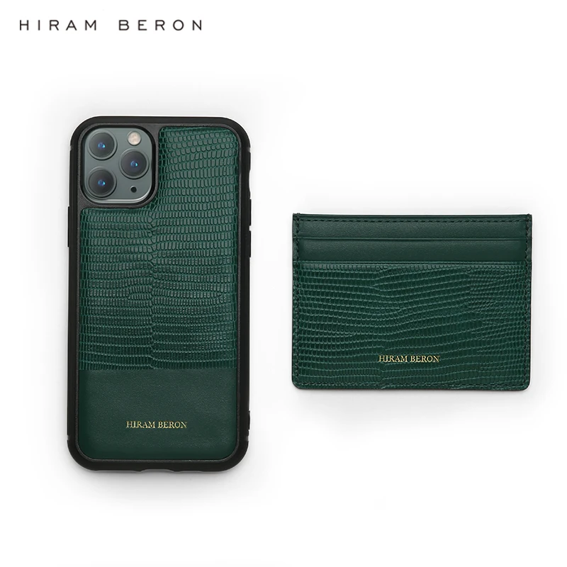 Hiram Beron Free Custom Name Lizard Pattern Green Italian Leather Card Holder Luxury Products Gift for Men Dropship