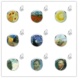 Fashion Silver Color Simple Style Rings Van Gogh Famous Artist Starry Night Adjustable Rings Glass Cabochon Jewelry Kids Gifts