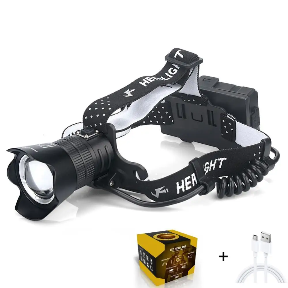 16-Core XHP160 Powerful Zoom Led Headlamp Rechargeable 18650 USB Head Lamp with 3 Mode Light and Power Display Headlight
