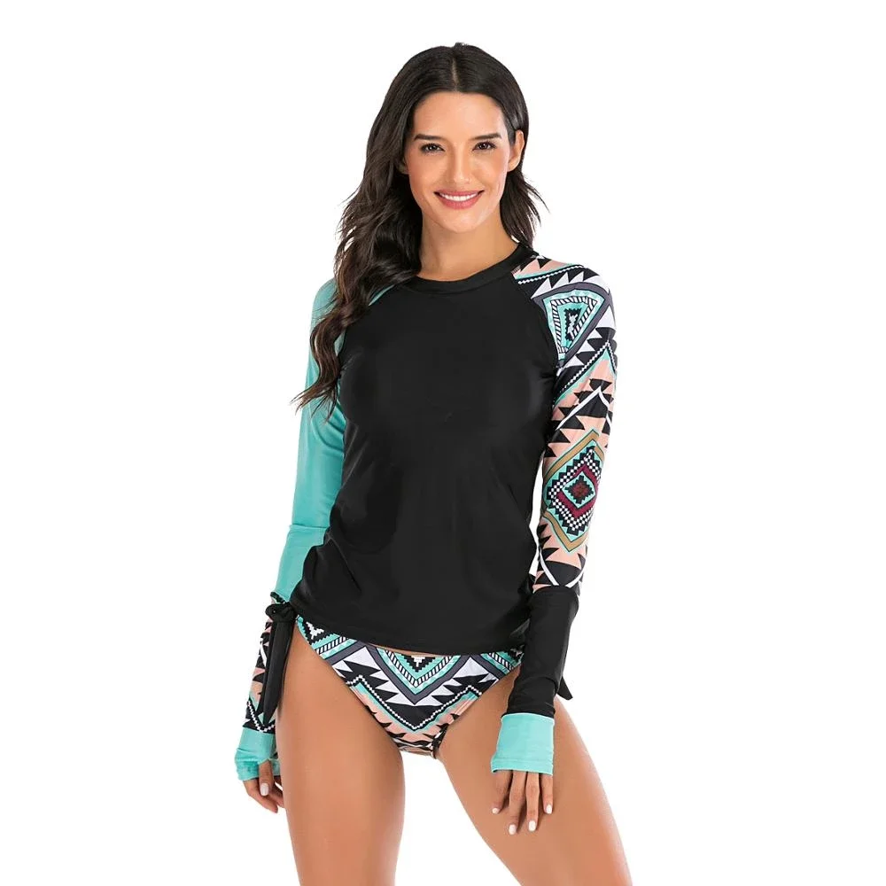 Dames eendelig badpak badmode met lange mouwen Dames badpak Retro badpak Vintage surfzwemkleding uit één stuk - afbeelding 1