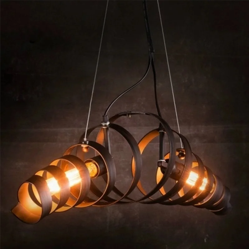 

LOFT retro industrial rust black iron Rotate turbine pendant light bar coffee double head hang lamp 110-240V