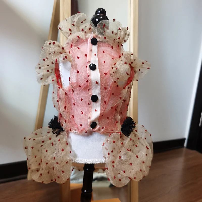 Handmade Dog Clothes Pet Dress Cat Unique Original Outwear Apparel Daily Lady Style Cute 2 Colors Champagne Dot Organza Skirt