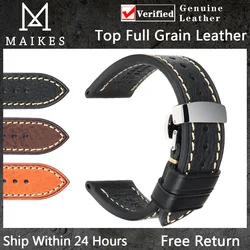 MAIKES Top Full Grain Leather Watch Strap With Accessories Butterfly Buckle Watchband For TISSOT IWC Bracelet Watch Band