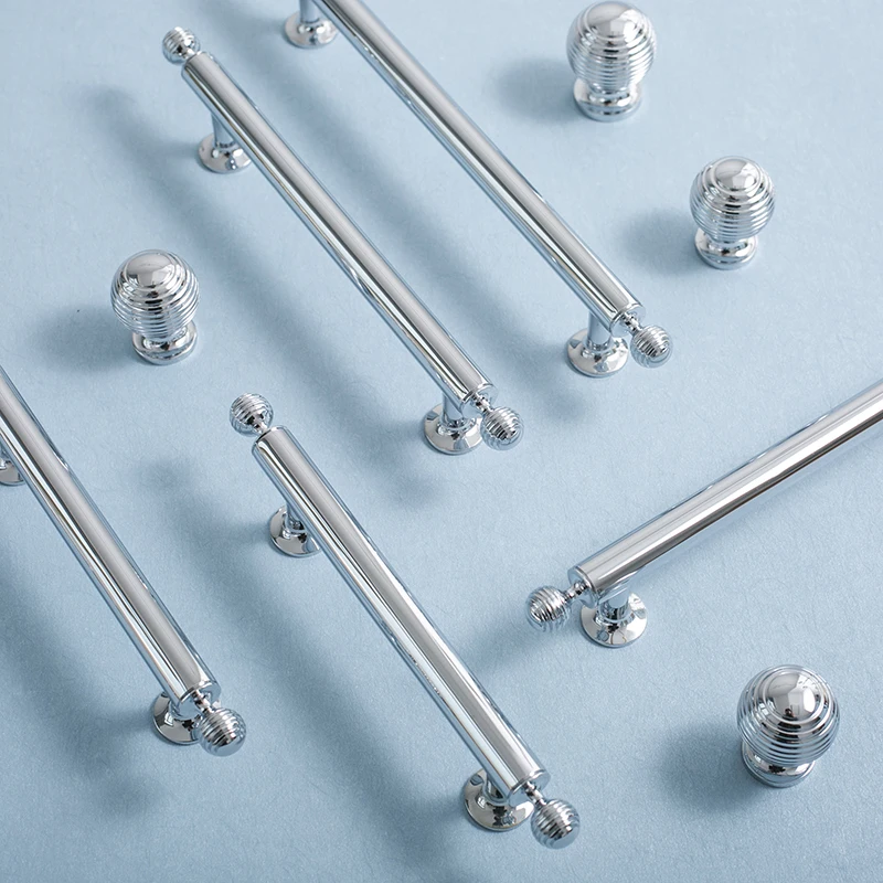 Furniture Solid Brass Handle Chrome Silver French Kitchen Drawer Round Knobs Bedroom Wardrobe Cabinet Door T Bar Long Handles