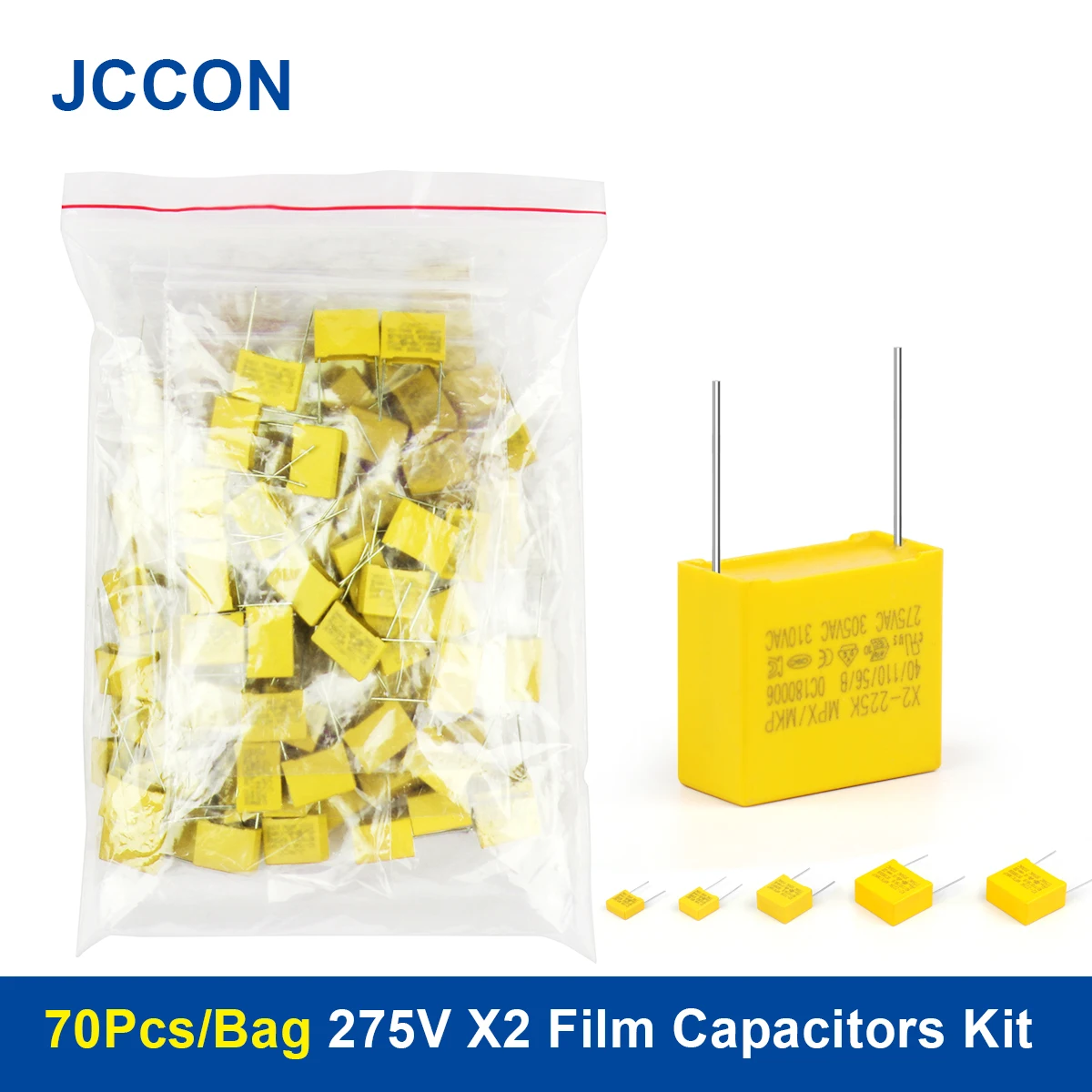 

50PcsLot Capacitor Kit 275VAC X2 Series 0.01UF~2.2UF 10Values Polypropylene Film Capacitors 102K-105K Assorted Kit Set