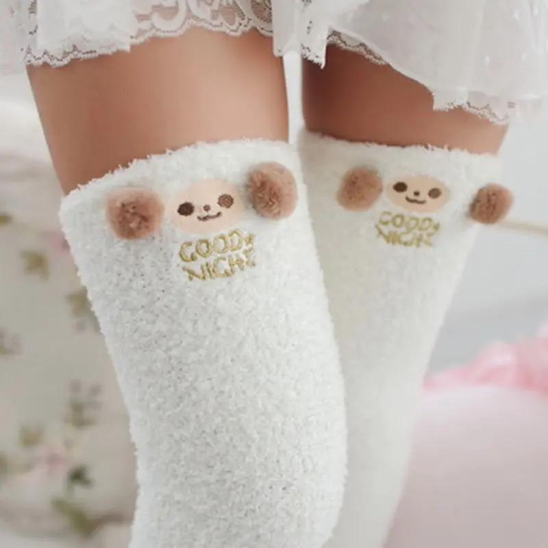 Japanese Mori Girl Animal Modeling Knee Socks Striped Cute Lovely Kawaii Cozy Long Thigh High Socks Compression Winter Warm Sock