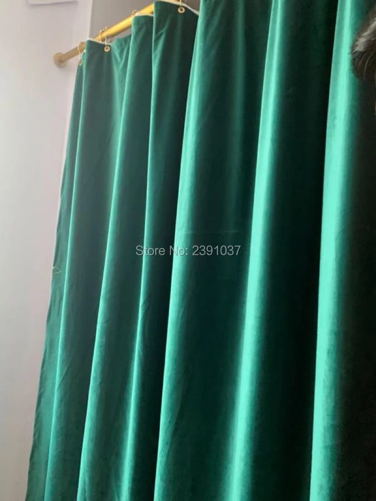 Luxury Double Layer Velvet Shower Curtain with Gold Hooks for Bathroom and Shower Room, Nordic Green, Russia and Spain