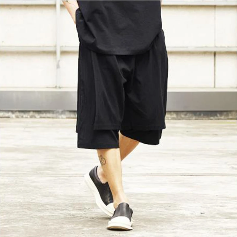 

Men's Shorts Summer New Personality Double Patchwork Cotton Hemp Korean Version Of Japanese Loose Large Size Shorts