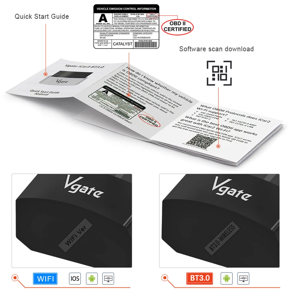 Vgate iCar3 ELM327 wifi For Android/IOS ODB2 Car Diagnostic Scanner Bluetooth ELM 327 V2.1 OBD OBD2 Code Reader Auto Scan Tool