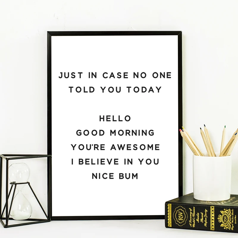 Hello Good Morning You're Awesome Inspirational Quote Poster Typography Prints Minimalist Wall Art Canvas Painting Office Decor