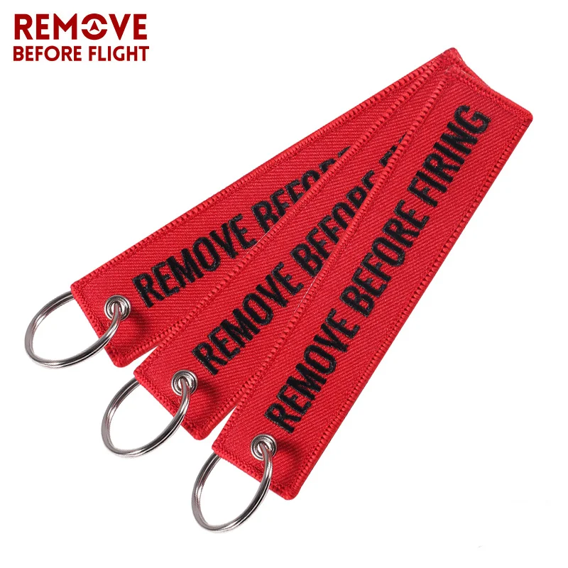 5 PCS Red REMOVE BEFORE FIRING Fashion Jewelry Chain Keychain for Fire Fighters Keychain Embroidery Key Rings Custom Key Fob