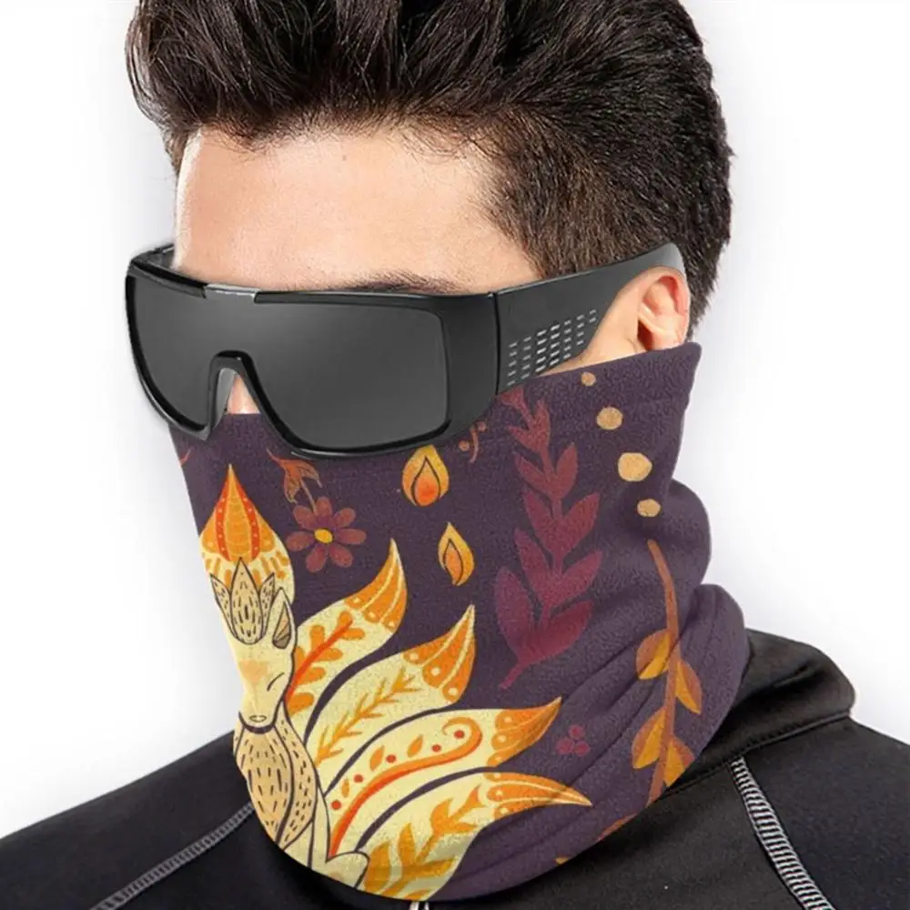 Folk Art Kitsune Scarf Bandana Neck Warmer Headband Cycling Mask Folk Art Fox Kitsune Fire Fox Ninetails Purple Orange Red