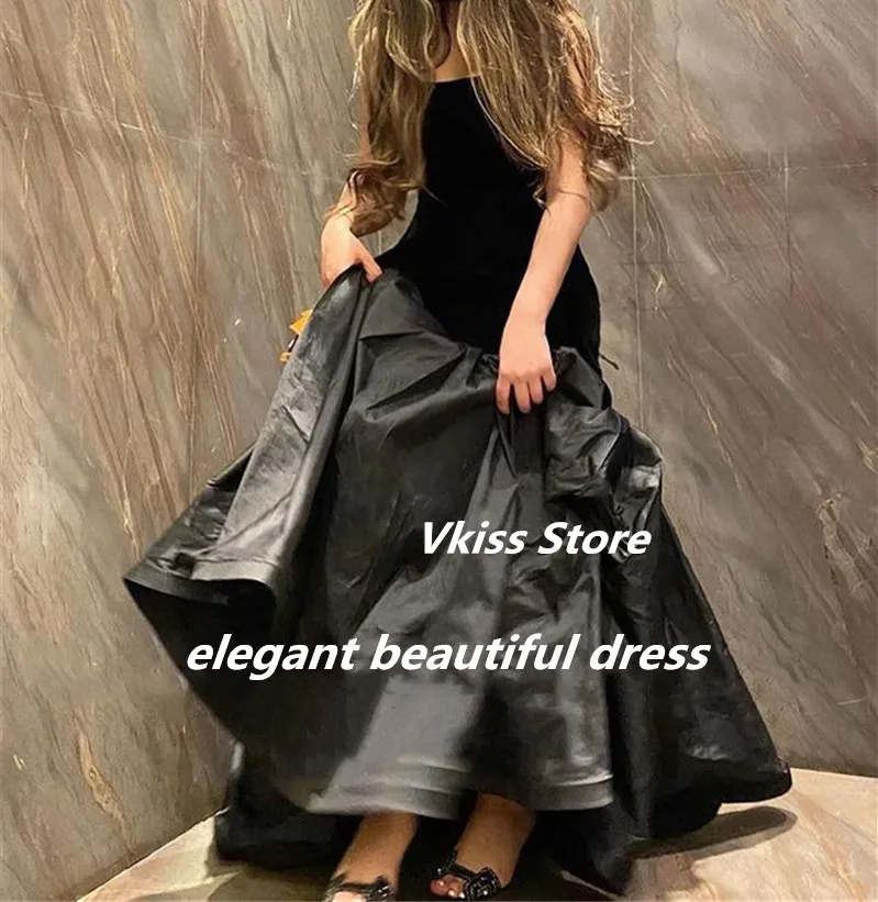 Zwart Fluwelen Taffeta Lange Avondjurken 2022 Mermaid Strapless Floor Lengte Vrouwen Formele Prom Dress Eenvoudige Gown Hoge Kwaliteit