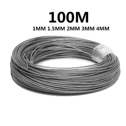 50M/100M 304 Filo di Acciaio inossidabile Corda Morbido di Pesca Cavo di Sollevamento 7*7 Clothesline 1mm/ 1.5 millimetri/2 millimetri