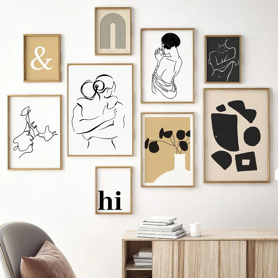 Abstract Lines Girl Couples Vase Geometry Wall Art Canvas Painting Nordic Posters And Prints Wall Pictures For Living Room Decor