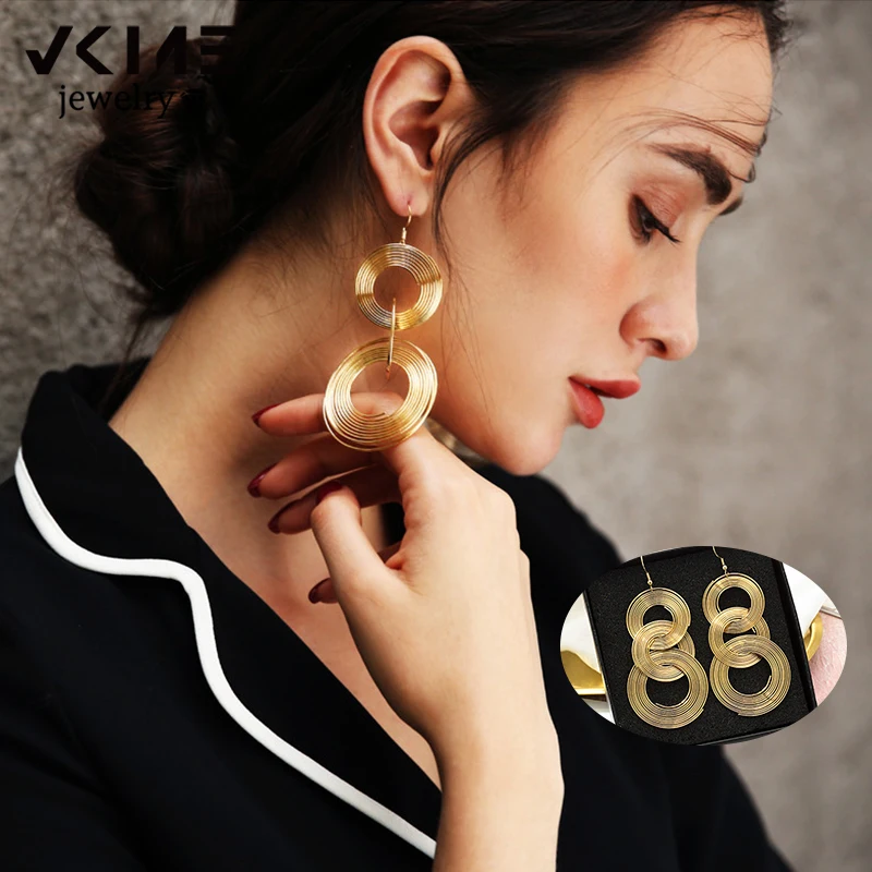 VKME Punk Multilayer round Drop Earrings For Women Elegant Circle Earrings Simple Round Brincos Jewelry 2020