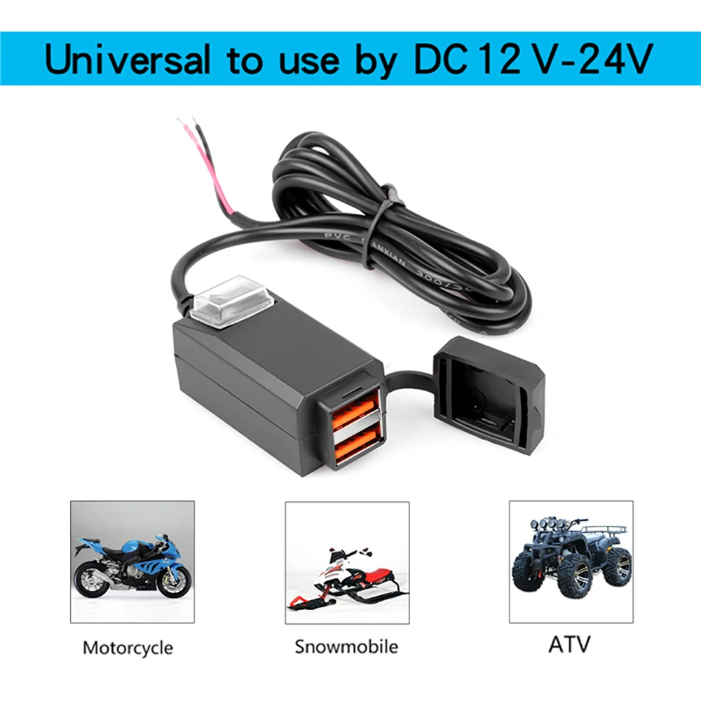 Cargador montado en vehículo para motocicleta, adaptador USB a prueba de agua, teléfono de 12V, puerto USB Dual, carga rápida 3,0 con interruptor, accesorio para Moto