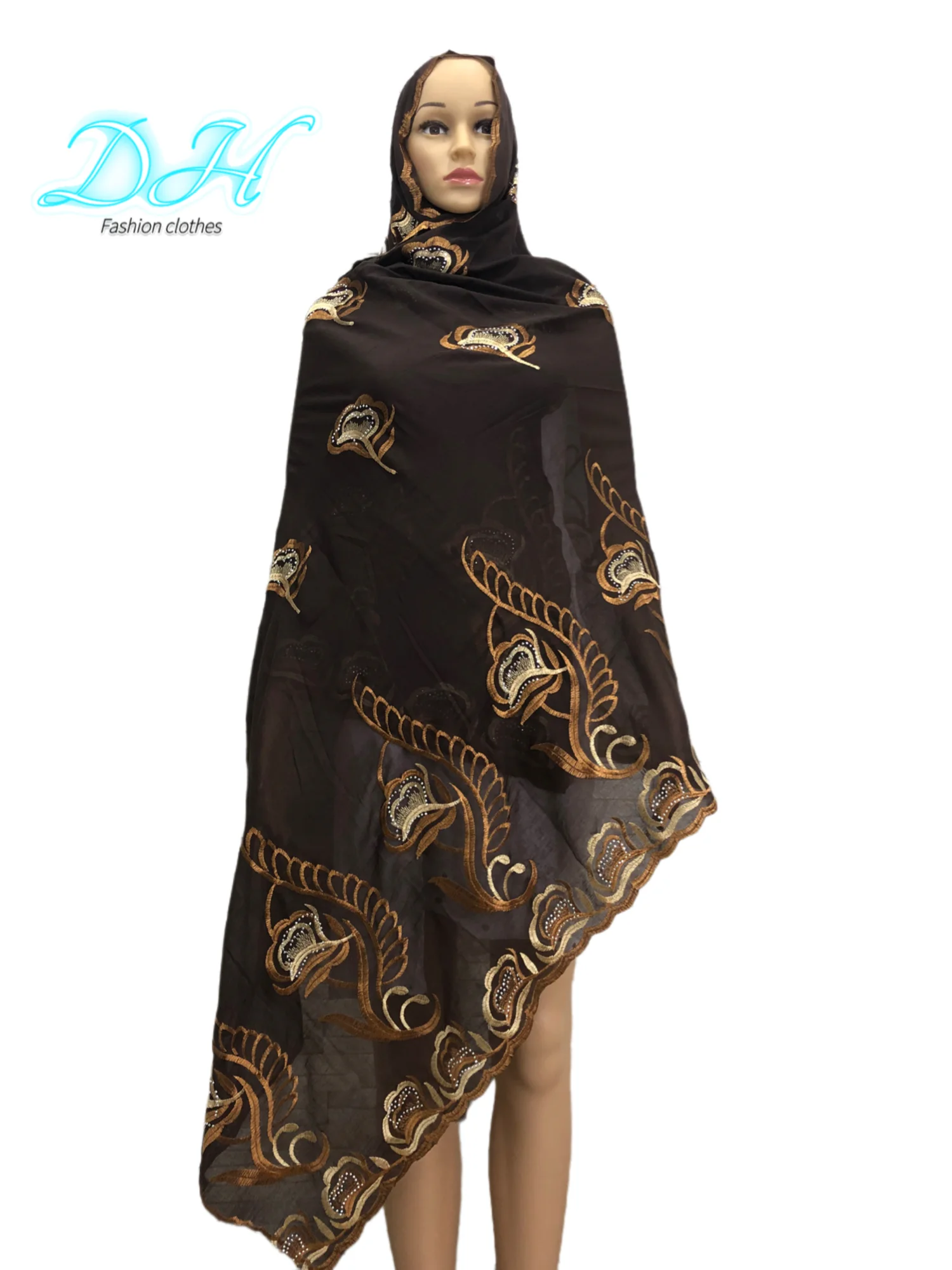 Écharpe mode musulmane pour femmes africaines, Foulard turksh, Foulard arabe indien, Hijab en coton brodé DH028, 2021