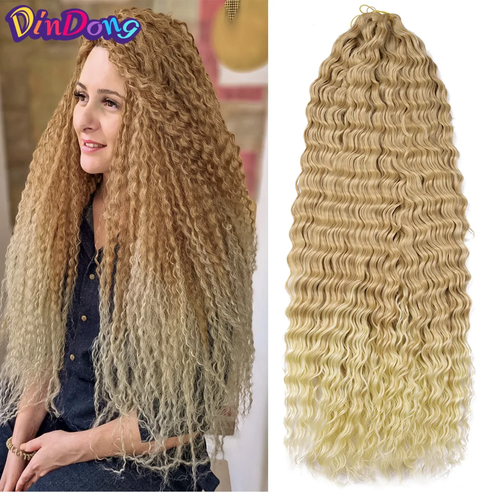 DinDong 32 "สังเคราะห์ Zizi Deep Afro Curly Braiding Hair Extension Ocean Wave ถักโครเชต์ทอผ้า