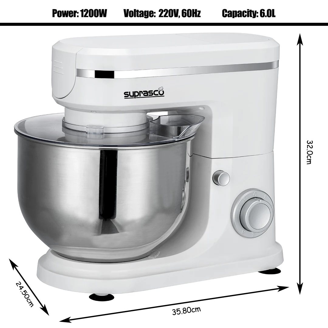 SUPRASCO 1500W 6LNew Model  Stand Mixer ,Kitchen machine with  Dough hook, Beater, Whisk