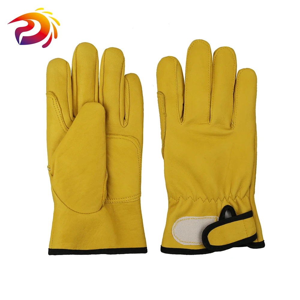 Genuine Sheepskin Leather Work Gloves With White Knitted lining  Adjustable Working Glove