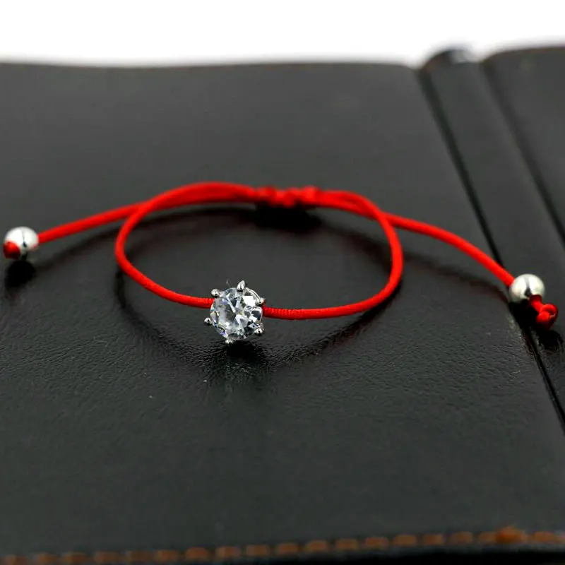 BPPCCR Women Silver Color Rhinestones Crystals AAA Zircon Lucky Braided Bracelet Thin Red Rope Thread String Bracelet Pulsears