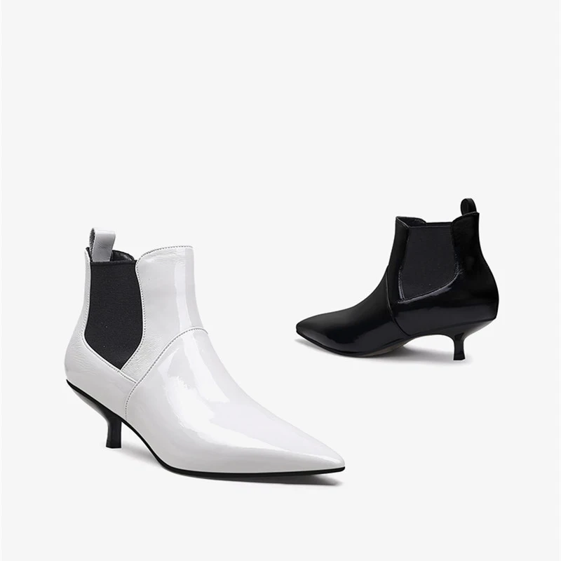 Women stretch mixed colors slip on high fashion european design 3.5 thin med heels pointed toe office ankle boots HL309 MUYISEXI