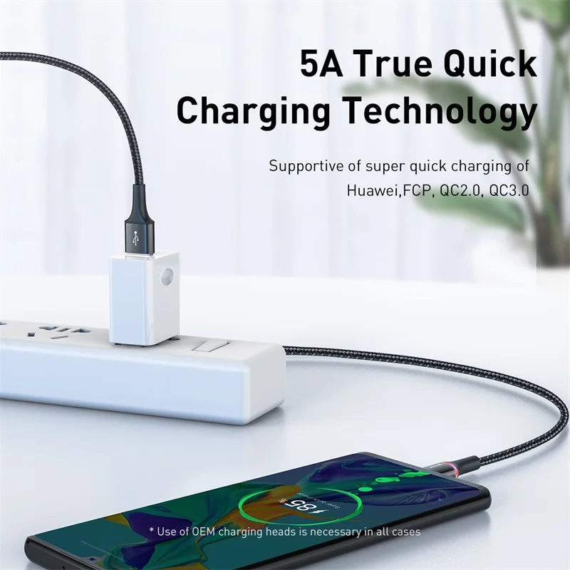Baseus 40W USB Type C Cable For Huawei Mate 20 10 P30 P20 Pro Lite USBC 5A Fast Charge USB-C 3.0 Charger Cord Mobile Phone Cable