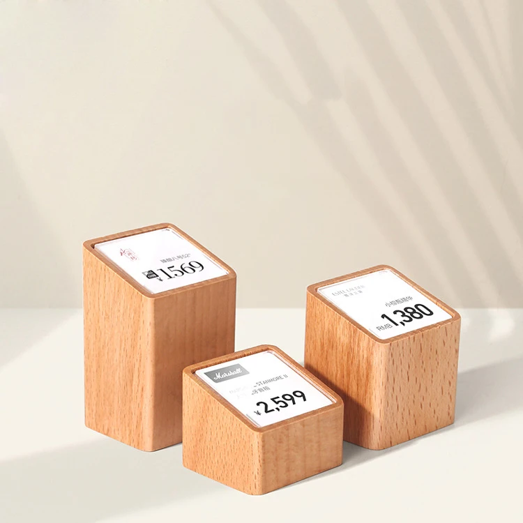 Wooden Price Tag Paper Holder Display Stand Table Mini Cube Desk Wine Jewelry Label Card Sign Tag Supermarket Store Supplies