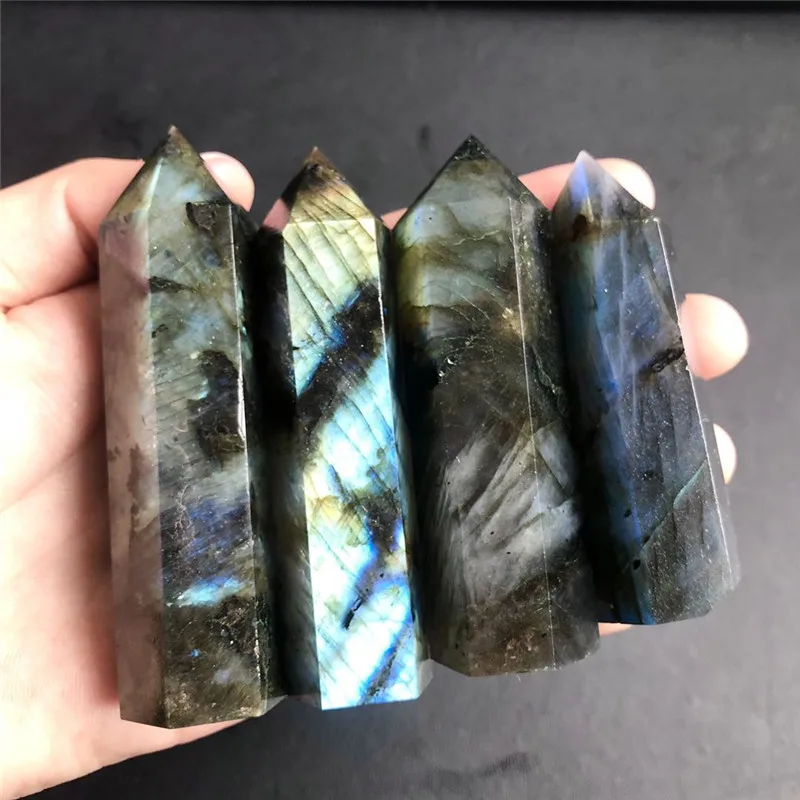 

4pcs Natural beautiful labradorite QUARTZ CRYSTAL WAND POINT HEALING