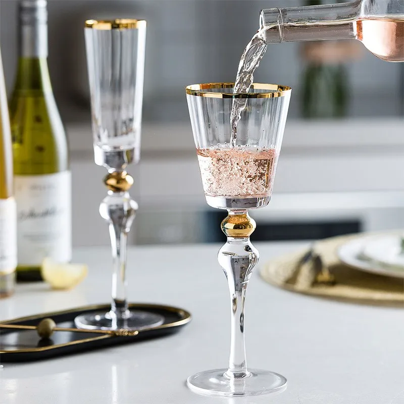 

European Style Ripple Gold Red Wine Glass High Quality Goblet Champagne Cup Palace Restaurant Family Crystal Wine Drinkware